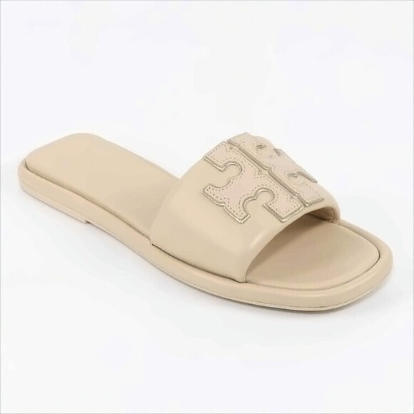 Tory Burch Minimalist Leather Slide Sandals With Stitched Logo - NWT - Picture 2 of 4